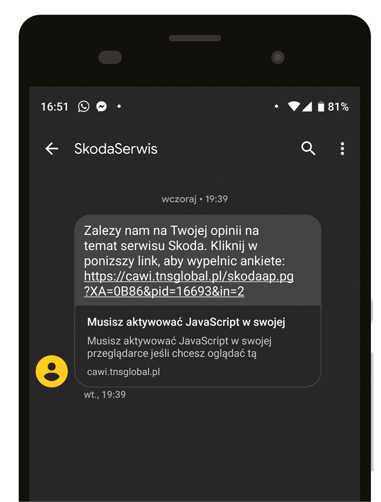Badanie opinii przesłane SMS-em przez serwis Škody