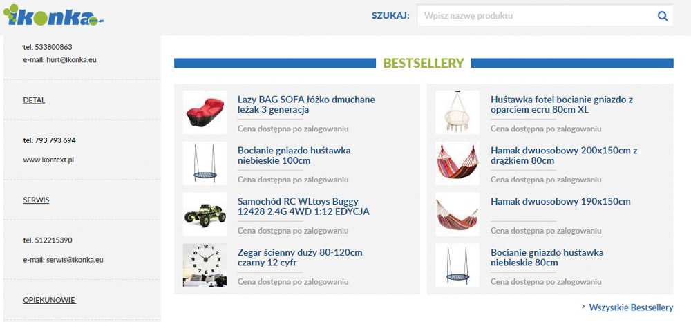 Przykład sekcji „Bestsellery” na platformie e-commerce B2B