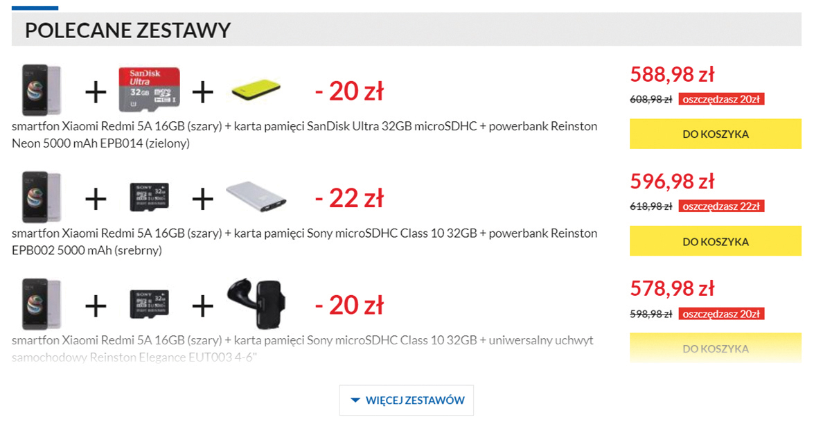 Zestawy promocyjne z produktami uzupełniającymi na karcie produktowej w sklepie Euro.com.pl