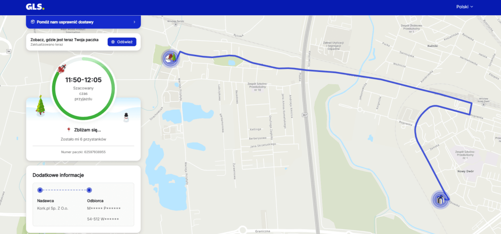 rzut na GLS Live Tracking