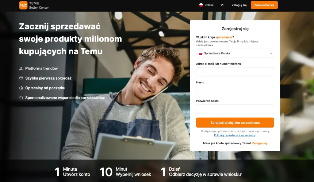 ILUSTRACJA 2Panel rejestracji do Programu Lokalnych Sprzedawców Źródło: Seller-EU.Temu.com